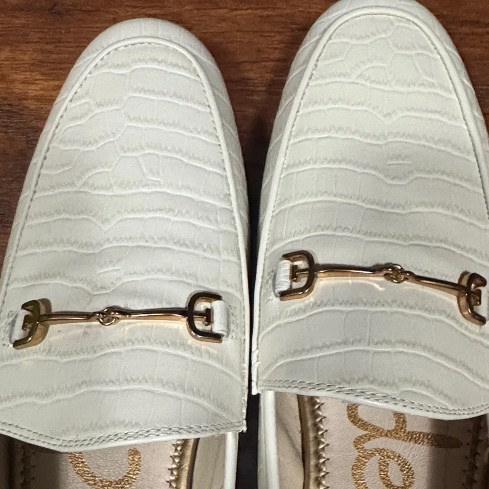 Sam Edelman Cream Croc-Embossed Leather Bit Loafers